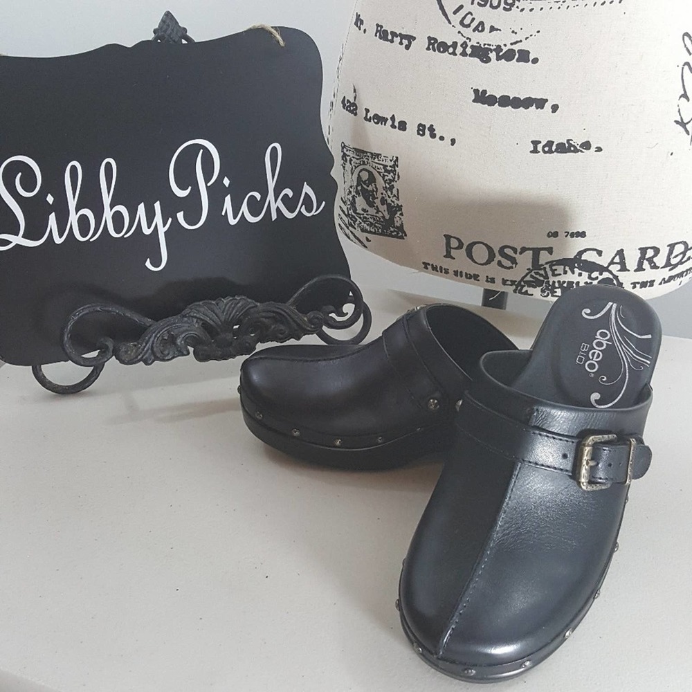 Abeo B.I.O.System Fay black leather clogs sz 6.5